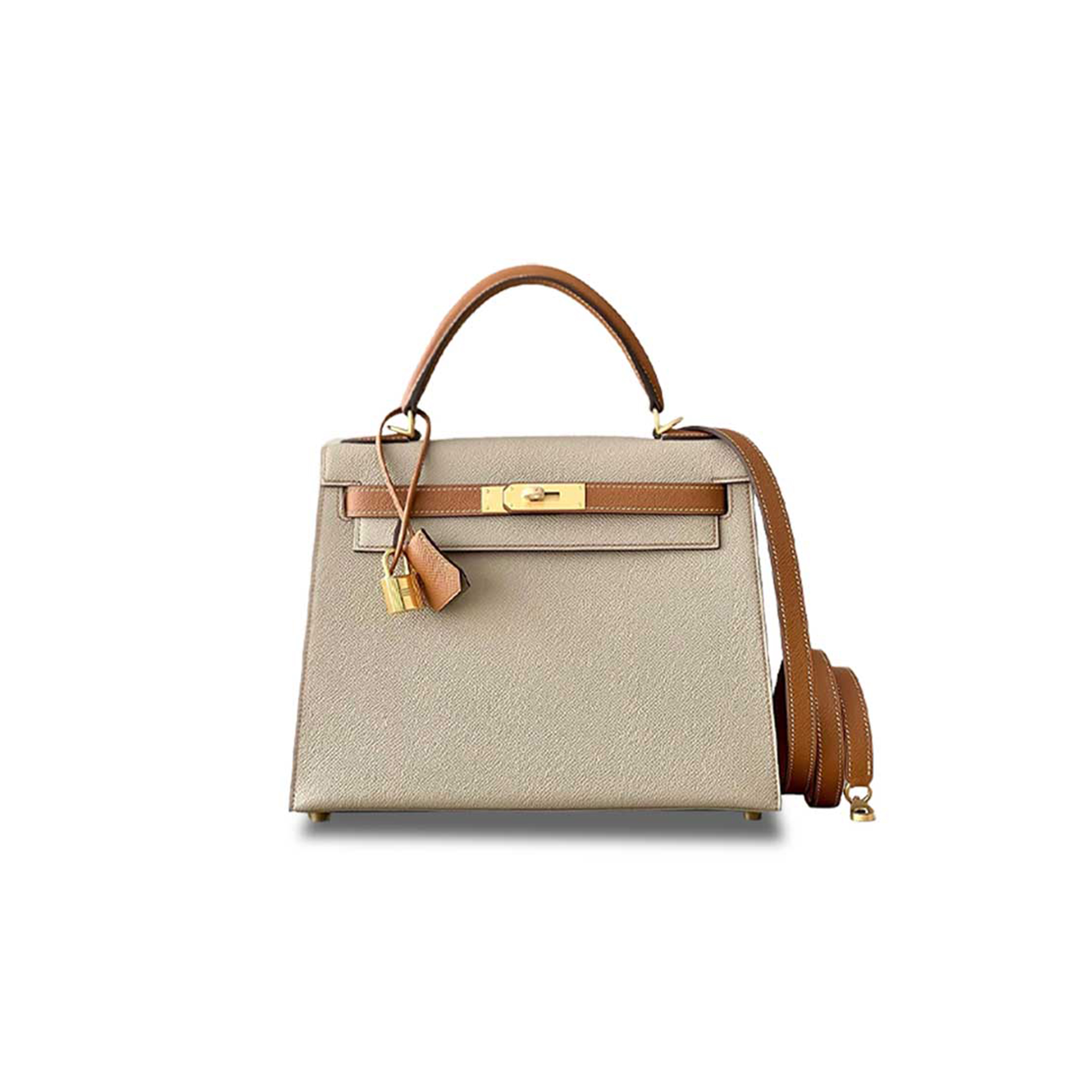 H**mes kelly 25 epsom trench coat gray with gold brown gold buckle (25*17*7cm)